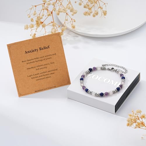 Image of Zocomi Natural Healing Crystal Bracelet for Women, Anxiety Relief Triple Protection 7 Chakras Jewelry Gift for Friends Daughter Mom
