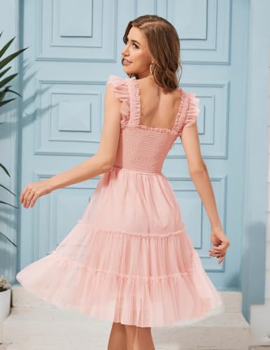 Image of Meetjen Womens Casual Summer Dresses Sleeveless Smocked 2026 Flowy Tulle Ruffle Party Square Neck Tiered Wedding Guest Dress