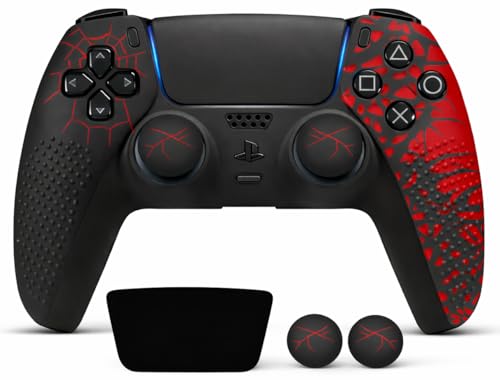 Image of Meyaar Anti-Slip Silicone Cover for PS5 Controller with Thumb Grip Caps & Touchpad Sticker Made for PS5 Controller Only. (Bloodline Black (1 Pack))