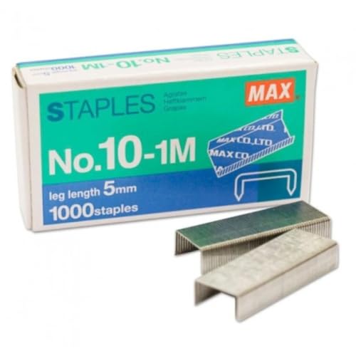 MAX mini Staple No.10-1M for The use of Compact Handy staplers (50 Staples per Stick, 1,000 Staples per Box)