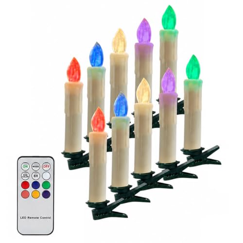 Gedengni 10 Pack Clip-On LED Taper Candles with Remote, 4 Inch Flameless Christmas Tree Candle Lights, Timer Battery Operated Color Changing Candles for Holiday Decor Wedding & Village House Display