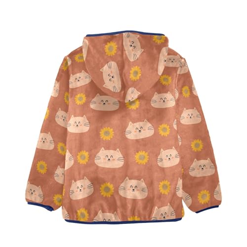 Cute Cartoon Cats and Sunflowers Girls Fleece Jacket Girls Fall Jacket Girls Zip Up Hoodie Girls Sherpa Jacket 2-10T2