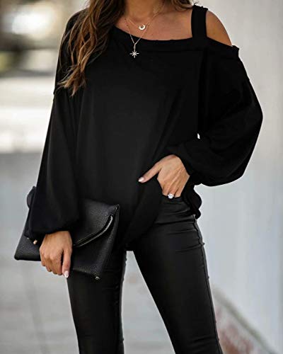 Image of Ezbelle Womens Sweaters Oversized Long Sleeve Cold Shoulder Tops Shirt Tunic Sweatshirt