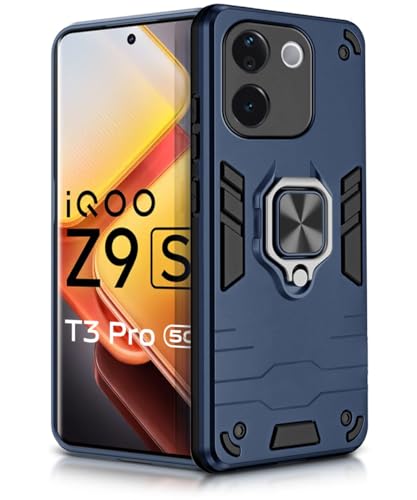 Image of WOW IMAGINE Shock Proof Back Case Mobile Cover for iQOO Z9s Pro 5G | Vivo T3 Pro 5G | Back Cover Case (Tough Armor | Hybrid PC + TPU | Ring Holder & in-Built Kickstand | Blue)