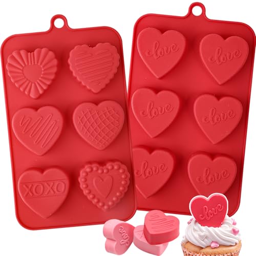 Webake Heart Shaped Chocolate Mold 6-Cavity 2 Pack Silicone Conversation Heart Molds for Love Themed Treats Cupcake Chocolate Candy Ice Cube Flexible and Non-Stick