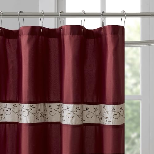 image for Madison Park Serene Flora Fabric Shower Curtain, mbroidered Transition