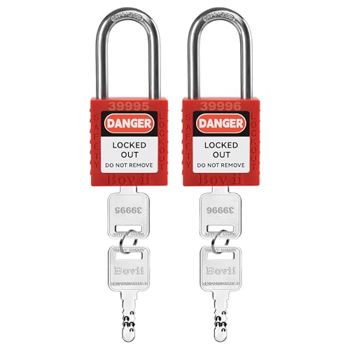 BOVIISKY Red Loto Locks 2 Pack Keyed Different Lockout Padlocks 4 Keys