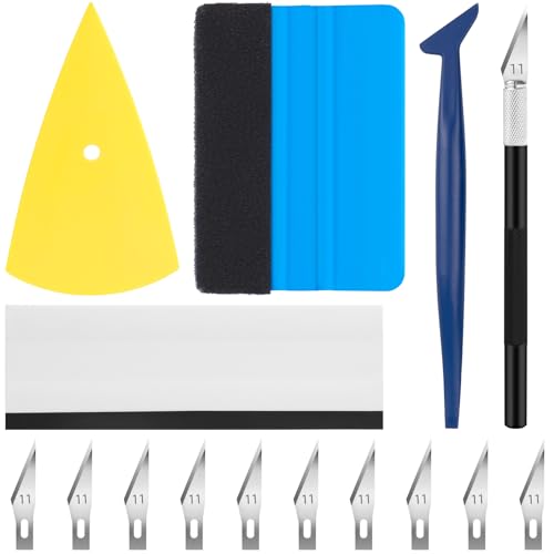 Image of Vinyl Wrap Tool Kit for Car Window Tint Installation, 4 inch Felt Edge Squeegee, Corner Plastic Scraper, 9mm Retractable Utility Knife & Blades, Wraps Applicator Tools for Car Wrapping