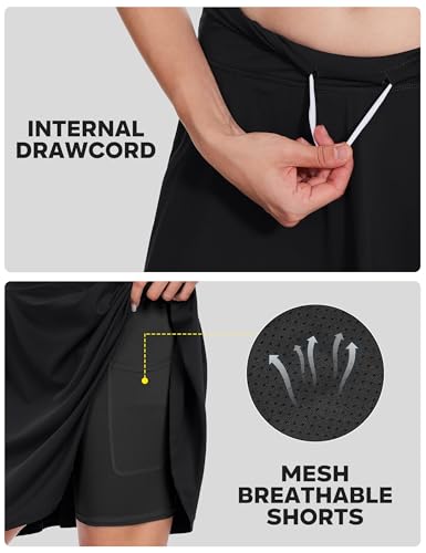 Desol 50cm Tennisrock Damen mit Hose Knielang, Hohe Taille Hosenrock Damen mit 4 Taschen, Golfrock mit Shorts, Skort mit Verstellbares Zugband, Sportrock für Tennis, Golf, Laufen