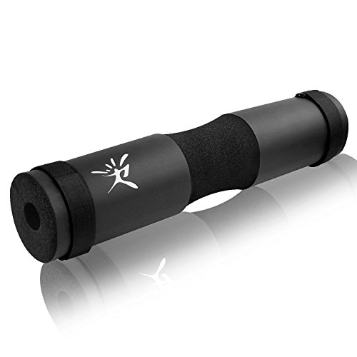 Risefit - Almohadilla protectora con correas de seguridad, perfecta para el cuello y hombros, para sentadillas, estocadas, torsiones de cadera; apta para barras olímpicas y estándares, negro