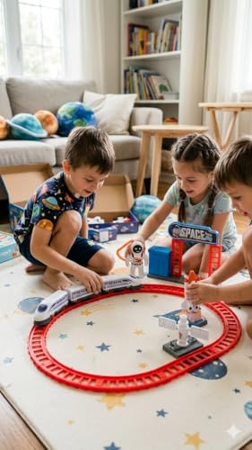 Image of Space Toy Train Set for Kids 4+, Astronaut Rocket Playset with Track Pieces, Space Shuttle, Satellite & Figure | DIY Mini Rail Vehicle Set | Educational Space Theme Toy Gift for Boys Girls