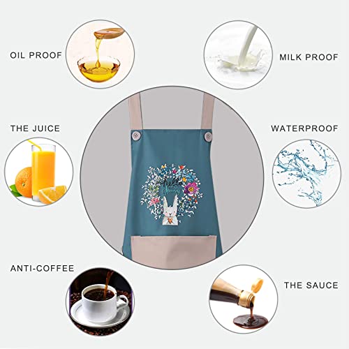 Dillman Women Kitchen Apron With Hand Wipe Pockets，Big Pocket,Hand-Wiping, Waterproof For Cooking Baking (Blue) #TOP2