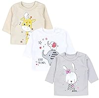TupTam Unisex Baby Langarmshirt mit Spruch Aufdruck 3er Set, Farbe: Kaninchen Grau Giraffe Beige Elefant Weiß, Größe: 56