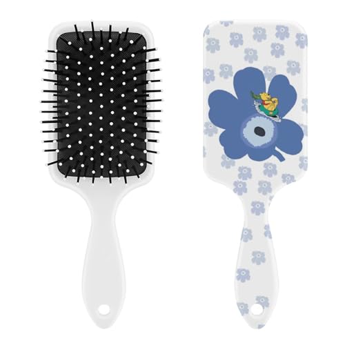 くまのプーさん 花柄 ブルー パドルブラシ ヘアブラシ くし 絡まない 頭皮マッサージ おしゃれ レディース メンズ 兼用 マッサージブラシ ツヤ サラサラ 頭皮ケア キャラクター 人気 かわいい 便利 人気