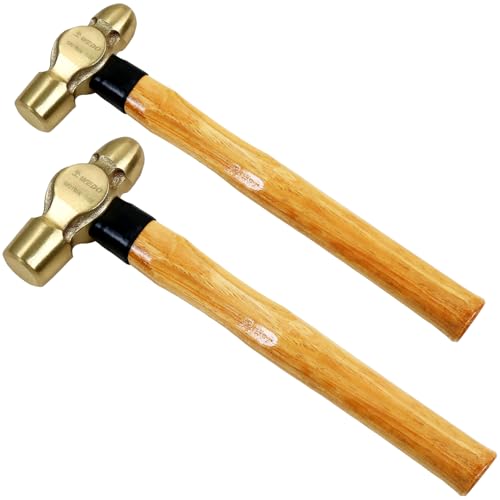 Image of WEDO 2PCS Brass Ball Peen Hammer Set, 16 oz+24 oz(1lb+1-1 /2lb), Brass Ball Pein Hammer Set with Wooden Handle, Die-Forged, Corrosion Resistant, DIN Standard