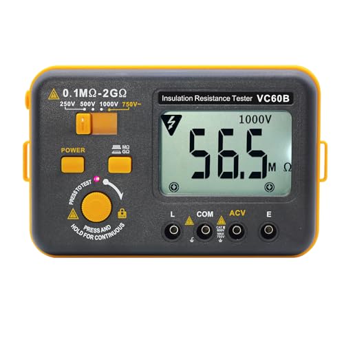 Skycenx VC60B Digital Insulation Resistance Tester, Electrical Megaohm Meter With 250V/500V/1000V Test Voltage Testing Insulation Resistance Ir 0.1Mω~2Gω, Multimeter Measure Ac Voltage cover