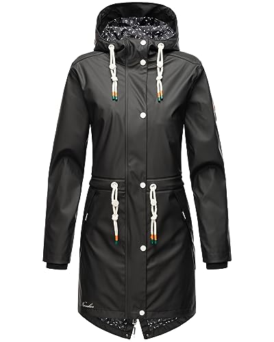 Navahoo Damen Übergangsjacke Regenmantel wasserdichte lange Regenjacke mit verstellbarer Kapuze und geschweißten Nähten Tropical Stormoo Black Gr. M