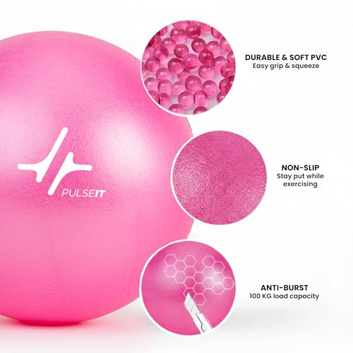 Image of PulseITOrbit Yoga Ball 25cm for Exercise, Balance & Core Strength | Anti-Burst Mini Pilates Ball for Home Workout, Yoga, Stability Training & Physical Therapy | Inflatable Soft Gym Ball (Pink)