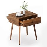 Mazefur Hidden Compartment Walnut Nightstands, Concealment Furniture Mid Century Bed Side Table with Drawer, Hidden Storage End Table for Bedroom Living Room (Include 1)
