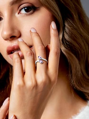 Silvora 925 Sterling Silver Adjustable Ring Wrap Birthstones Open Rings for Women Ring with 2 Pear Shaped Gemstone, Birthstone Ring for Mother2