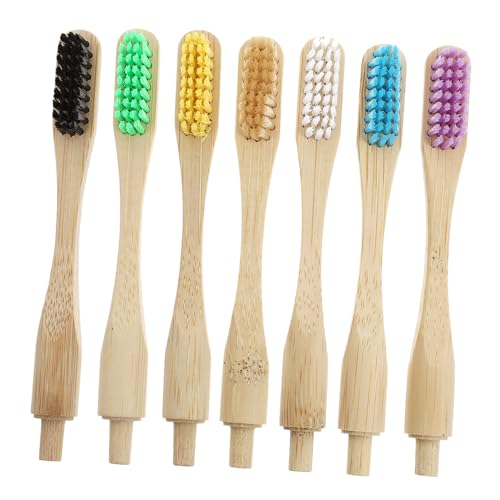 HONITANO 7 piezas Cepillos de Bambú Biodegradables con Cerdas de Nailon Ecológicas Colores Surtidos para Limpieza y Portátil Casa y Viaje
