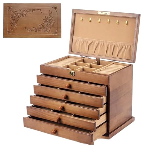 Boîte à bijoux en bois grande taille avec tiroirs pour bague et collier