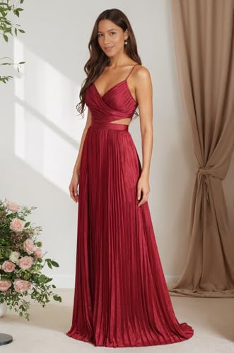 Spaghetti Straps Pleated Bridesmaid Dresses for Women Satin Backless Long Formal Evening Gowns3