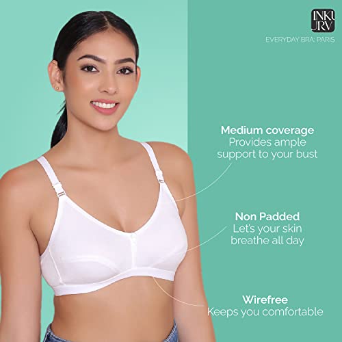 Image of INKURV Everyday Bra for Women's and Girls | Non Padded | Non Wired | Full Coverage Bra in Rich Cotton Fabric - Paris | Combo of 2 |