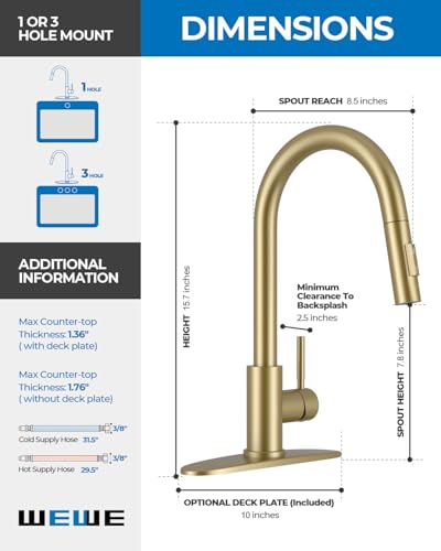 Image of WEWE Kitchen Faucet with Pull Down Sprayer, Gold SUS304 Stainless Steel Kitchen Sink Faucets, High Arc Single Handle Faucet for Kitchen Sink, Commercial Modern Farmhouse RV Utility Faucet