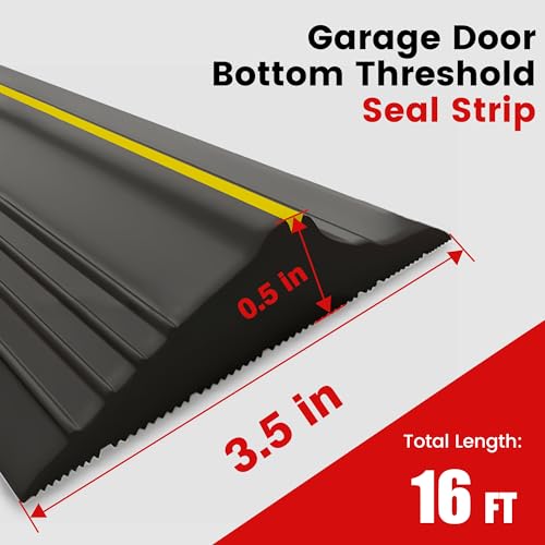 16Ft Universal Garage Door Bottom Threshold Seal Strip with 2 A-dhesives, Weatherproof Rubber DIY Weather Stripping Replacement, Black