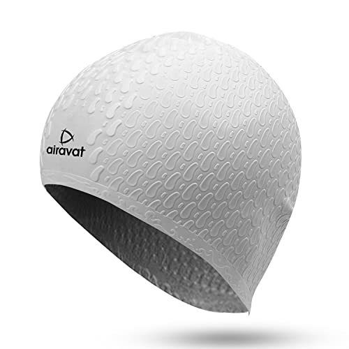Image of Airavat Swim Bubble Cap, Silicone Swim Cap, Comfortable Bathing Cap Ideal for Curly Short Medium Long Hair, Swimming Cap for Women and Men (Grey)