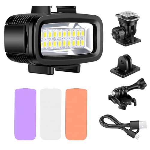 Neewer Impermeabile fino a 40 m subacquea 20 LED 700LM Flash dimmerabile riempimento luce notturna con 3 filtri colorati (bianco, arancione, viola) per Action Camera e tutte le fotocamere DSLR