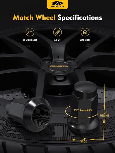 Image of MIKKUPPA 3 /8 inch-24 ATV Wheel Lug Nuts - Replacement for Polaris Ranger 700 RZR 900xp 800 S 570 Aftermarket Wheel, Black 16pcs 14mm Hex Cone Seat 3 /8x24 Tire Lug Nuts