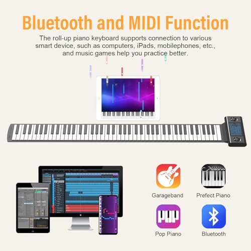 KONIX Piano enroulable à 88 touches, piano portable à rouler à la main pour enfant débutant avec Bluetooth et MIDI, 128 tons et rythmes, meilleur cadeau de Noël ou d’anniversaire - Les Beatles, Paul McCartney, John Lennon, RIngo Starr, George Harrison KONIX Piano enroulable à 88 touches, piano portable à rouler à la main pour enfant débutant avec Bluetooth et MIDI, 128 tons et rythmes, meilleur cadeau de Noël ou d'anniversaire – Image 3