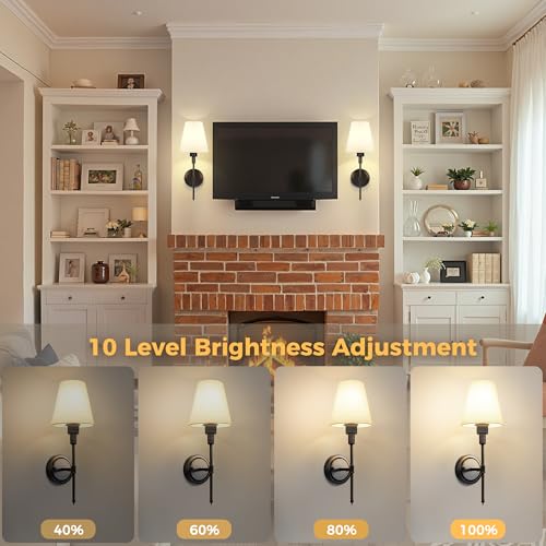 Image of DORESshop Battery Operated Wall Sconce Set of 2, Wall Light Wireless Easy to Install, Dimmable and Adjustable Sconces Wall Decor, Rechargeable Wall Lamp for Bedroom, Living Room, Black 18.7in
