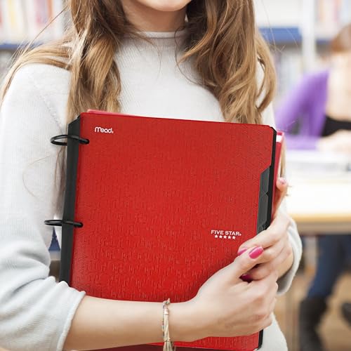 Image of Five Star Flex Refillable Notebook + Study App,College Ruled Paper and 1 Inch TechLock Ring Binder with Pockets,Tabs and Dividers,200 Sheet Capacity,Fire Red (29328AB2),(Pack of 6)