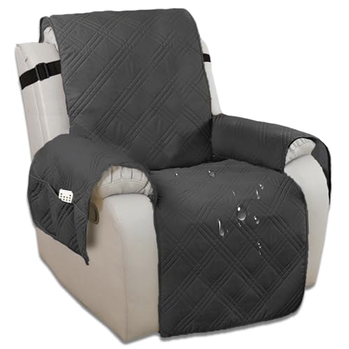 Funda para silla reclinable impermeable con bolsillos laterales Edumov protector lavable gris 2