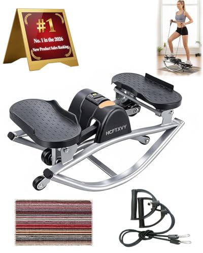 Image of Rocking Fitness Stepper Side to Side for Exercise Machine at Home, Lateral Trainer Workout for Knees Joints, Portable Low Impact Stair Climber with LCD Monitor Resistance Bands