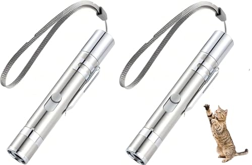 2本 猫 おもちゃ 7in1多機能 LEDライト 猫遊び用品 LED USB充電式パターンライト ストレス解消 運動不足解消 ネコ おもちゃ 猫チェイサーのためのアイデアギフトトレーニングツール (ペン型 シルバー)