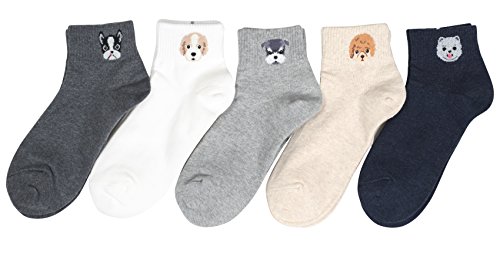 Customonaco Women's Cool Animal Fun Crazy Socks (Puppy 5 Pairs)