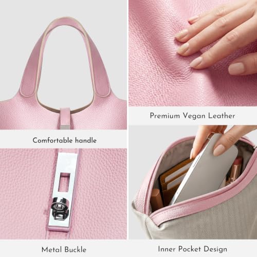 Image of Tote Bag for Women Vegan Leather Bucket Purse for Women Top Handle Handbag Shoulder Bag with Detachable Small Purse