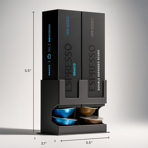 Image of GALVANOX Holder for Nespresso Vertuo Pods Countertop Dispenser Stand, Holds 2 Box Sleeves - Easily Dispenses 2 Coffee Flavors, Freestanding Design with Non-Slip Steel Base, (20 Vertuoline Pods)