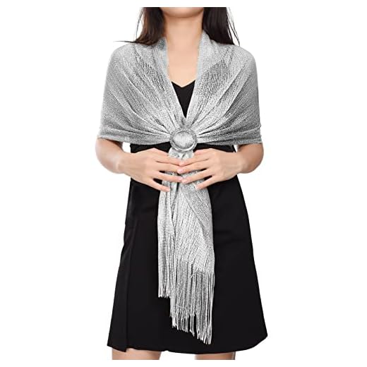 Voqeen Metálicos Espumoso Chales y Estolas para Bodas Nupciales/Fiestas Nocturnas/Vestidos Formales/Dama de Honor/Bufanda de Graduación (con Hebilla de Chal Gratis)
