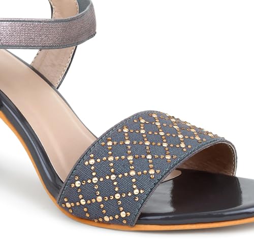 Image of Action Crystal-Embellished Slide Sandals| Block Heel| Water-Resis Tant| Textured EVA Sole Black