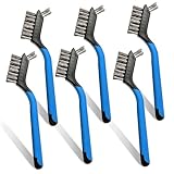 Mini Wire Brush Set 6Pcs - Stainless Steel Wire with Curved Handle Grip for Rust, Dirt & Paint Scrubbing with Deep Cleaning