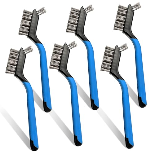 Image of Mini Wire Brush Set 6Pcs - Stainless Steel Wire with Curved Handle Grip for Rust, Dirt & Paint Scrubbing with Deep Cleaning