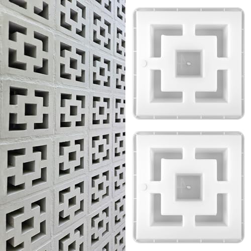 Colingmill 2 Pack Concrete Breeze Brick Molds 11.81 Inch Double Square Cement Furniture Hollow Brick Mold DIY Casting Reusable Cement Block Molding Wall Decorative Block Moulds for Furniture Landscape