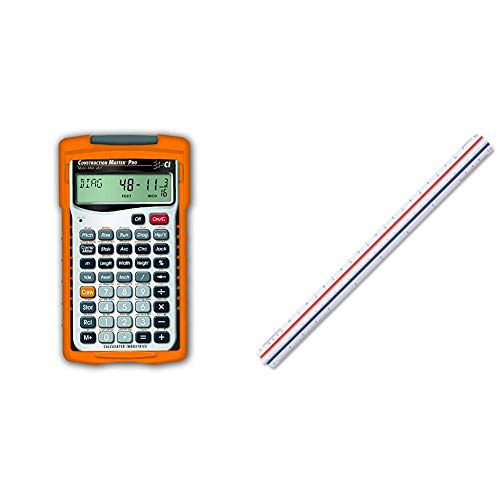 Calculated Industries 4065 Construction Master Pro Advanced Construction Math Feet-inch-Fraction Calculator & Staedtler 12-Inches Architect Triangular Scale (98718-31BK)