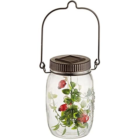 Sana Enterprises Ladybug Solar Power Lights LED, Five in The Glass Jar, Decorative, Hanger Cover
