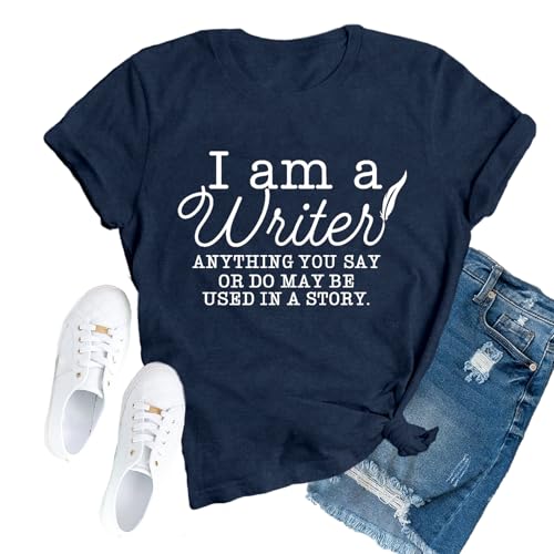 TUPOSU Womens Author Shirts Writing Teacher Tshirts Novelist Poet I'm A Writer Tees Blue